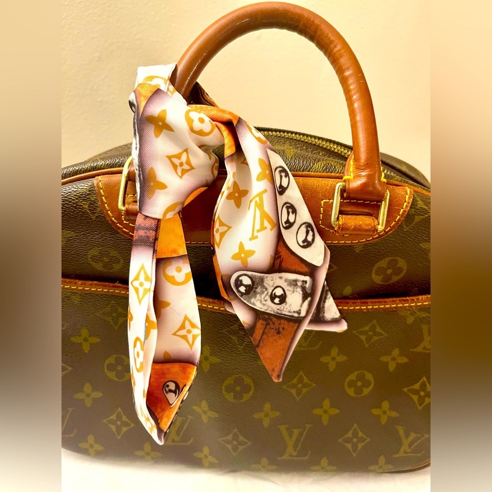 Monogram Orange Brown Bandeau Silk Twilly Scarf - Picture 2 of 5
